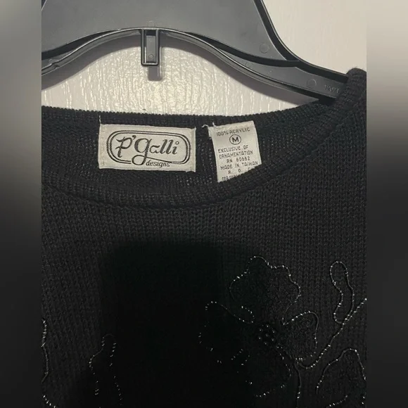 P Galli Design Floral sequined black sweater size M - Picture 3 of 4